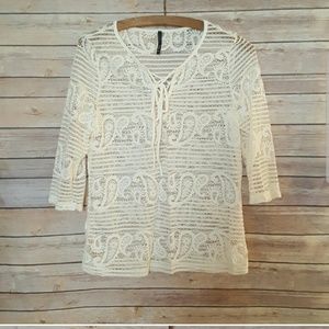 New Crochet Style Sheer ivory top Tie